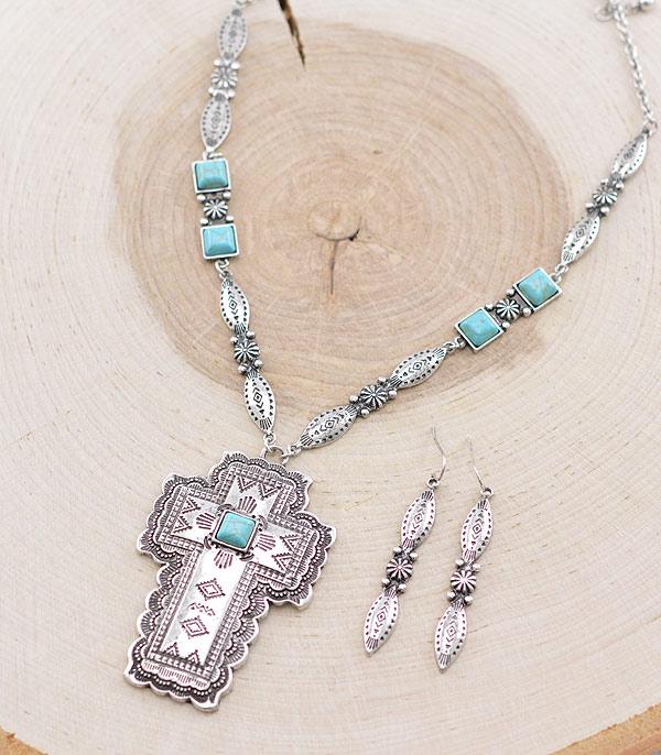 Western Cross Pendant Necklace Set