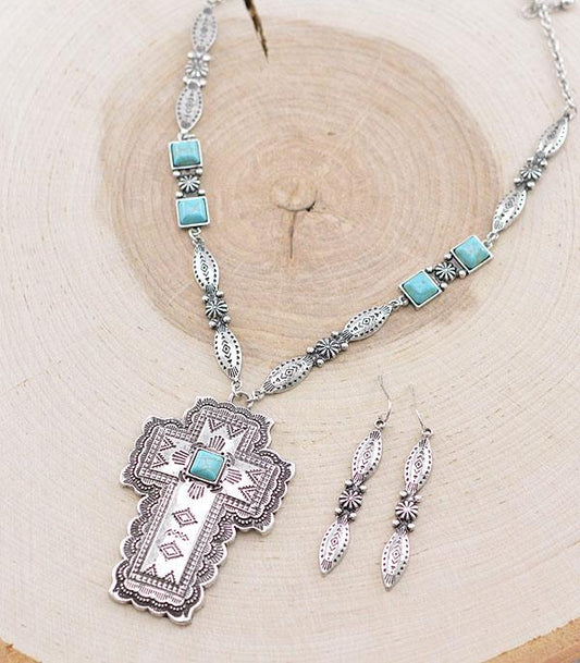 Western Cross Pendant Necklace Set