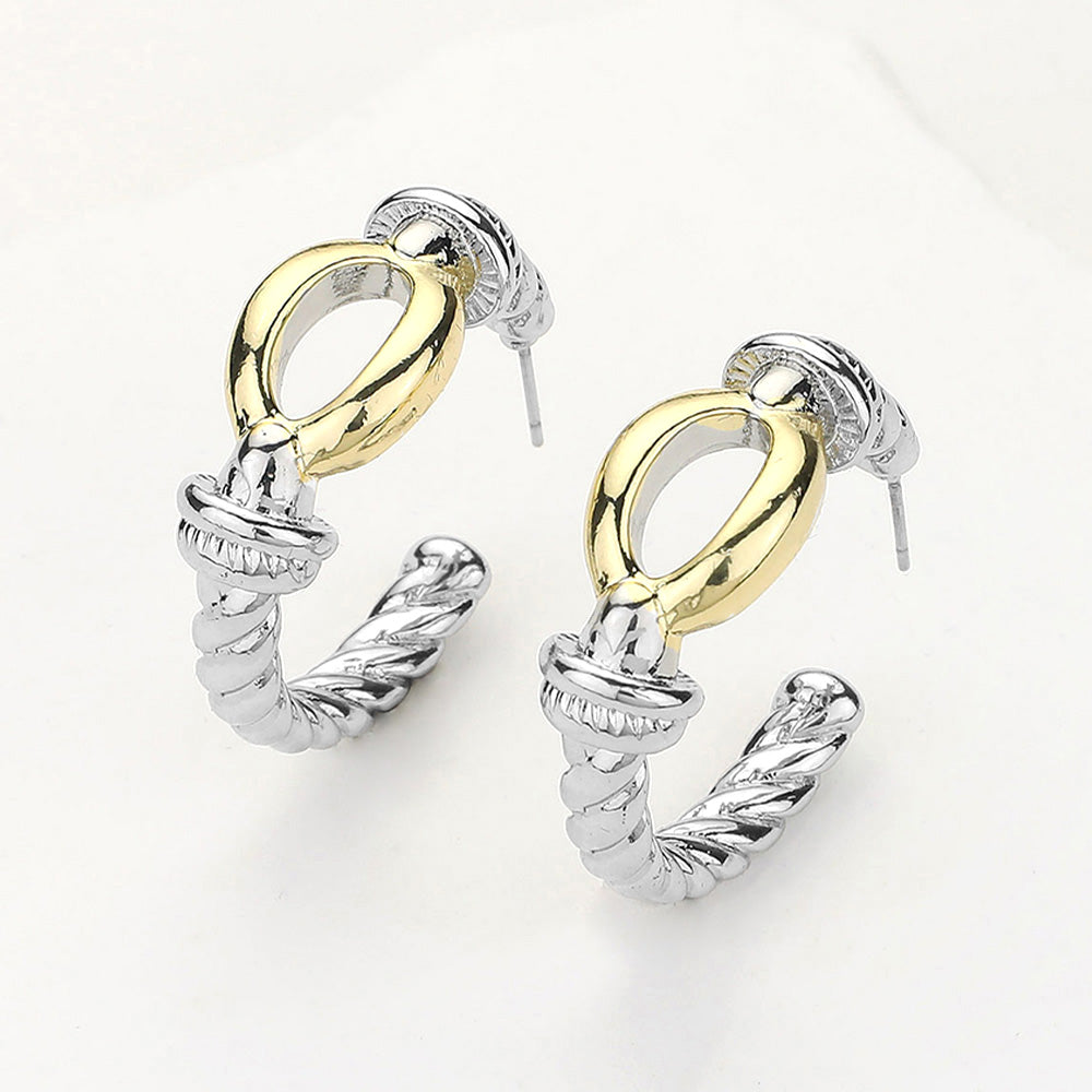 14K Gold Plated Two Tone Loop Hoop Earrings