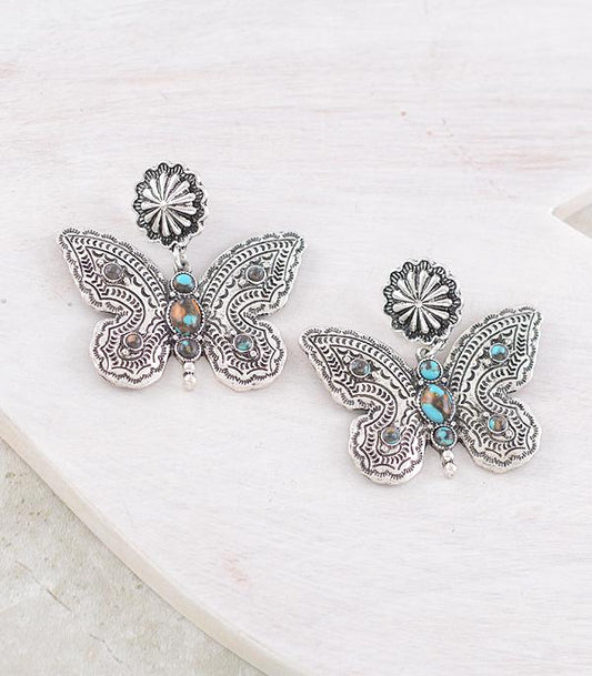 Western Turquoise Butterfly Earrings