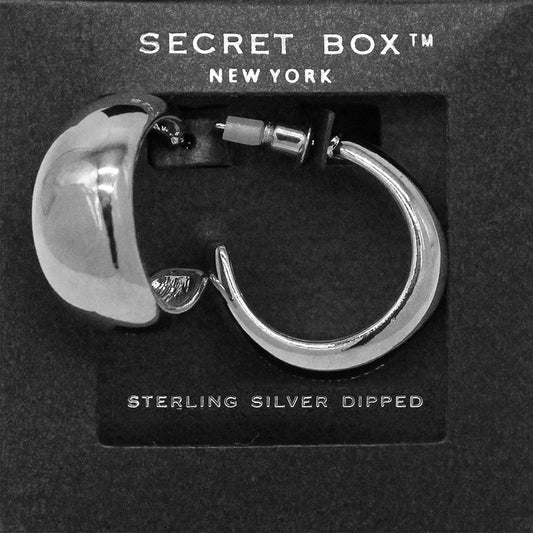 SECRET BOX  Sterling Silver Dipped Metal Half Hoop Earrings