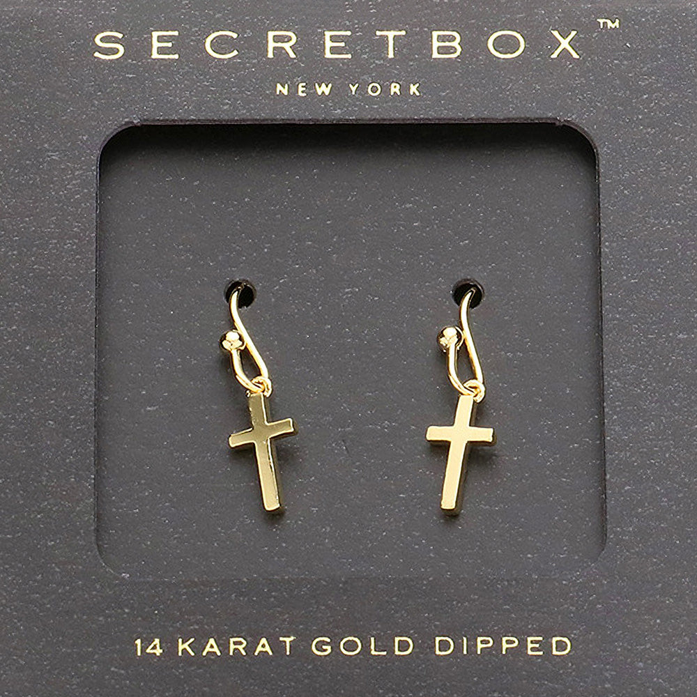 Secret Box  14K Gold Dipped Metal Cross Dangle Earrings