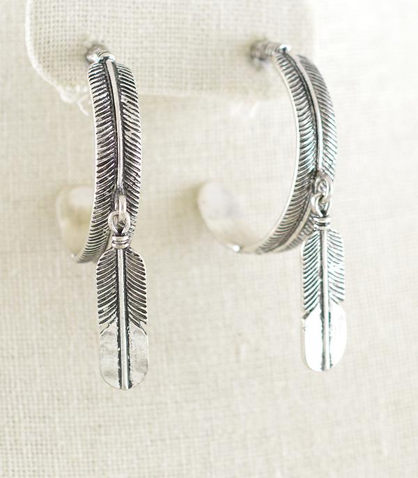 Western Feather Hoop Earrings