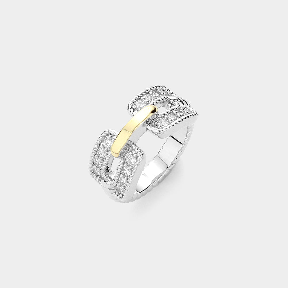 Two Tone CZ Stone Paved Ring