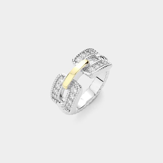 Two Tone CZ Stone Paved Ring