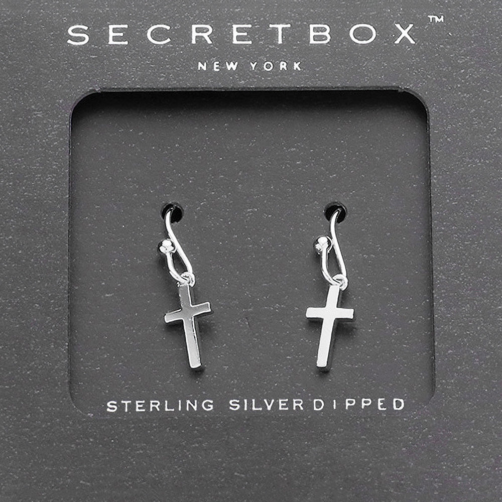 Secret Box   Sterling Silver Dipped Metal Cross Dangle Earrings