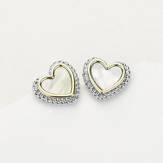 14K Gold Plated Mother Of Pearl Heart Stud Earrings