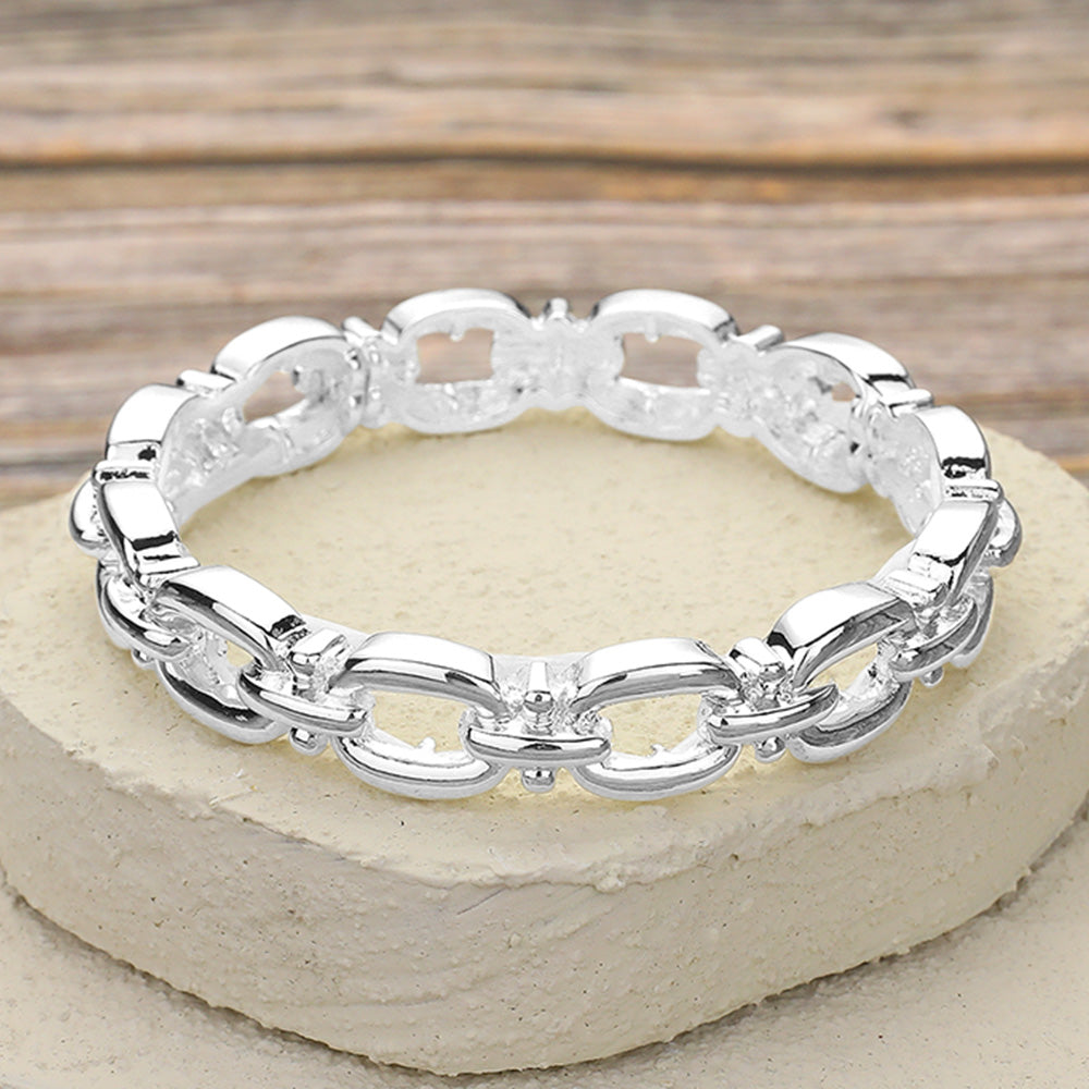 Metal Silver Link Stretch Bracelet