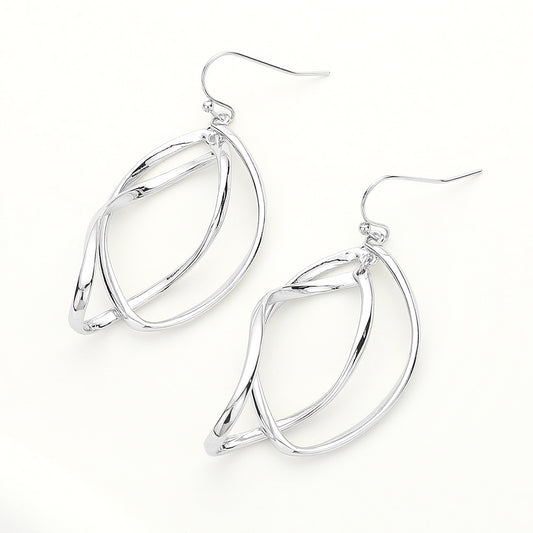 Silver Twisted Double Oval Dangle Earrings