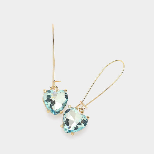 Aqua Heart Stone Cluster Dangle Earrings