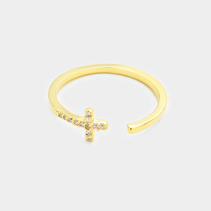 SECRET BOX_14K Gold Dipped CZ Cross Ring