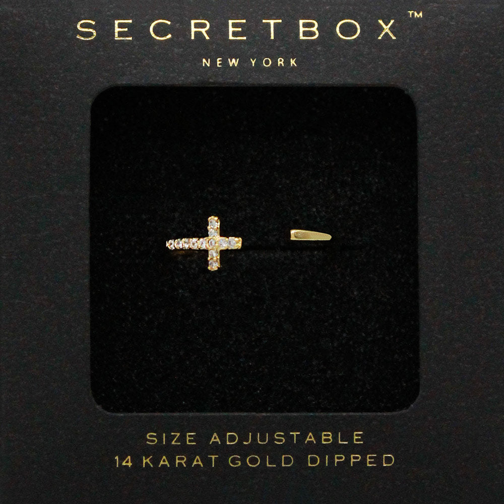 SECRET BOX_14K Gold Dipped CZ Cross Ring