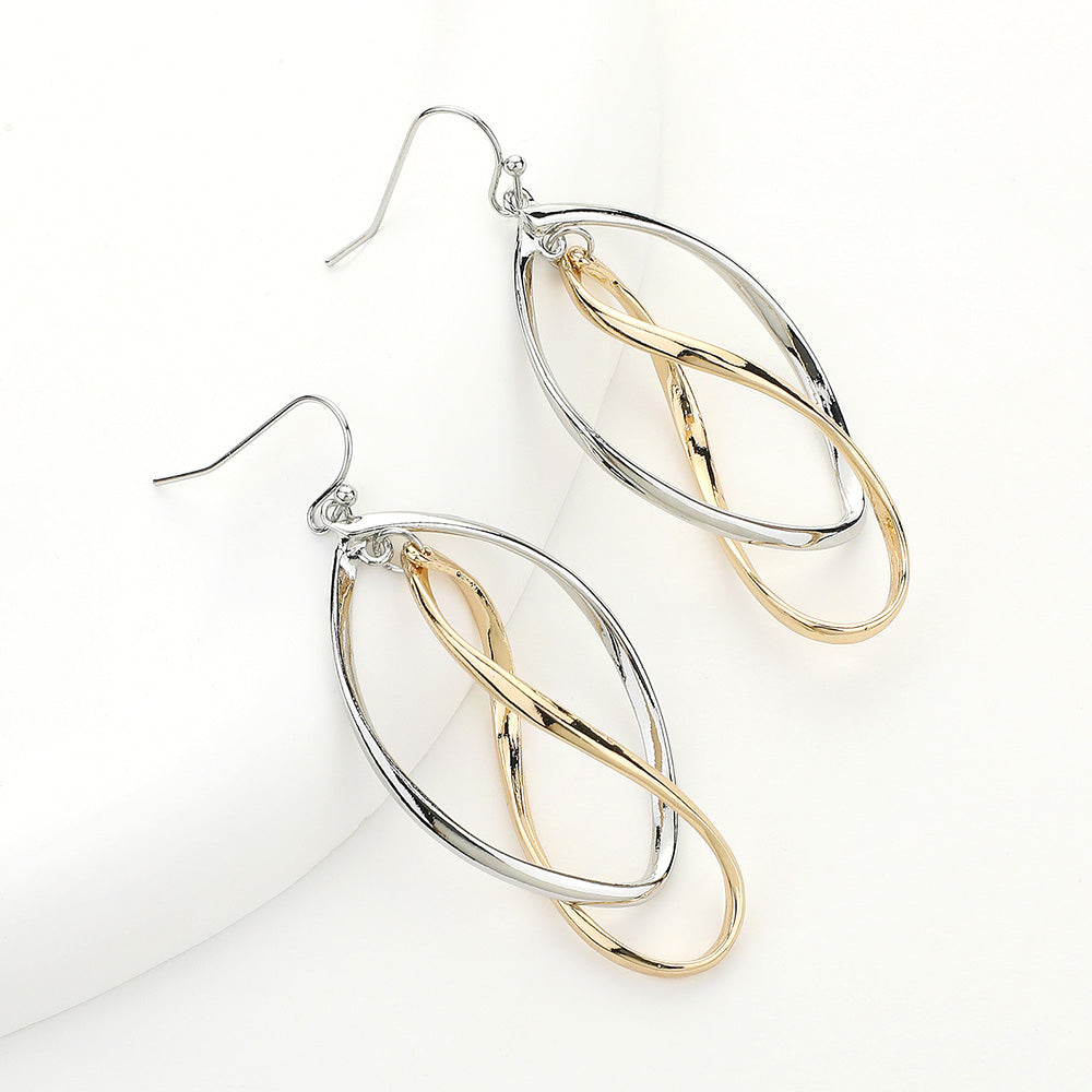 Silver & Gold Twisted Double Oval Dangle Earrings