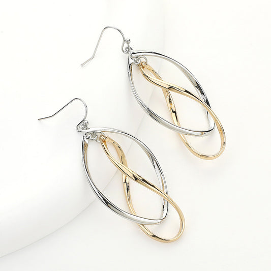 Silver & Gold Twisted Double Oval Dangle Earrings