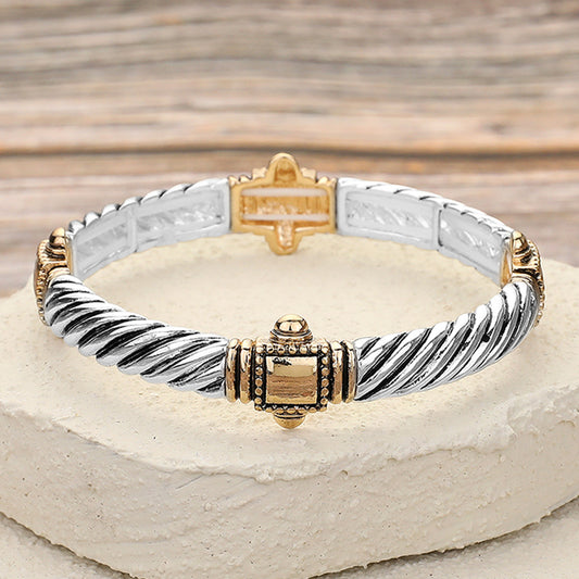 Two Tone Western Metal Stretch Bracelet