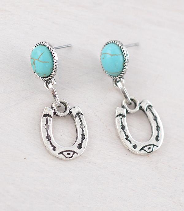 Turquoise Post Horseshoe Earrings