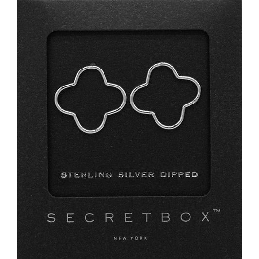 SECRET BOX   Sterling Silver Dipped Quatrefoil Stud Earrings