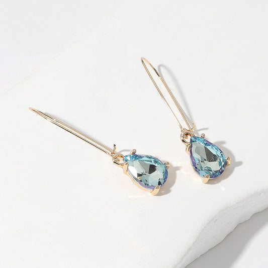 Aqua Teardrop Stone Cushion Dangle Earrings