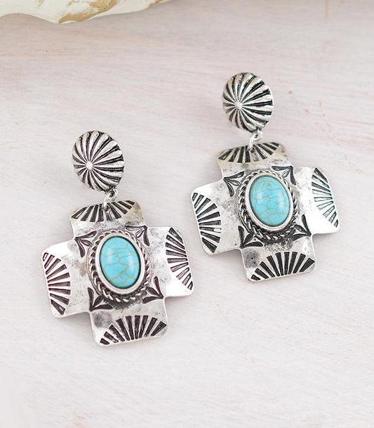 Turquoise Cross Concho Earrings