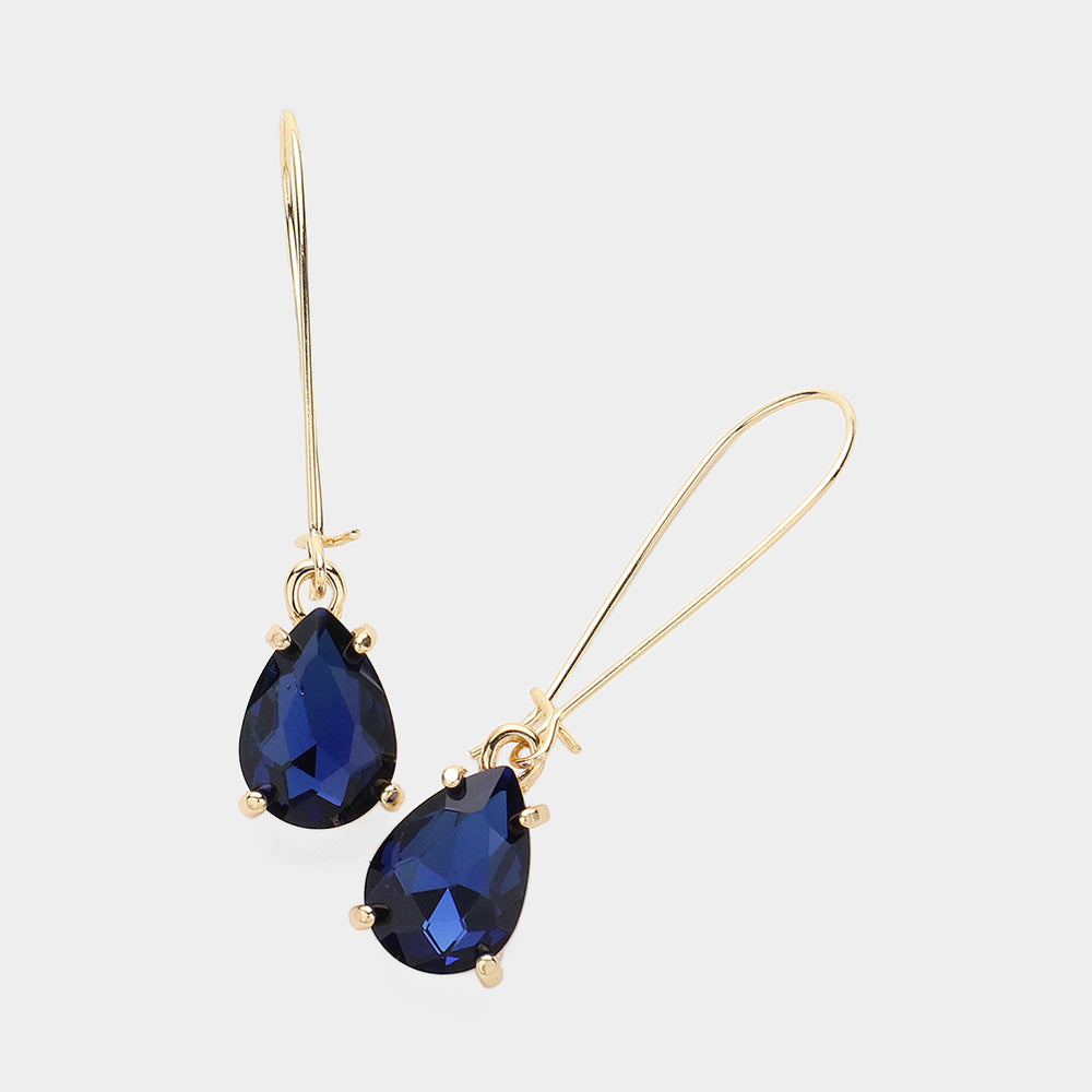 Blue Teardrop Stone Cushion Dangle Earrings