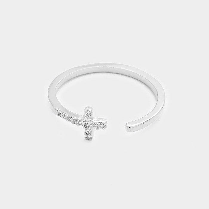 SECRET BOX Sterling silver Dipped CZ Cross Ring