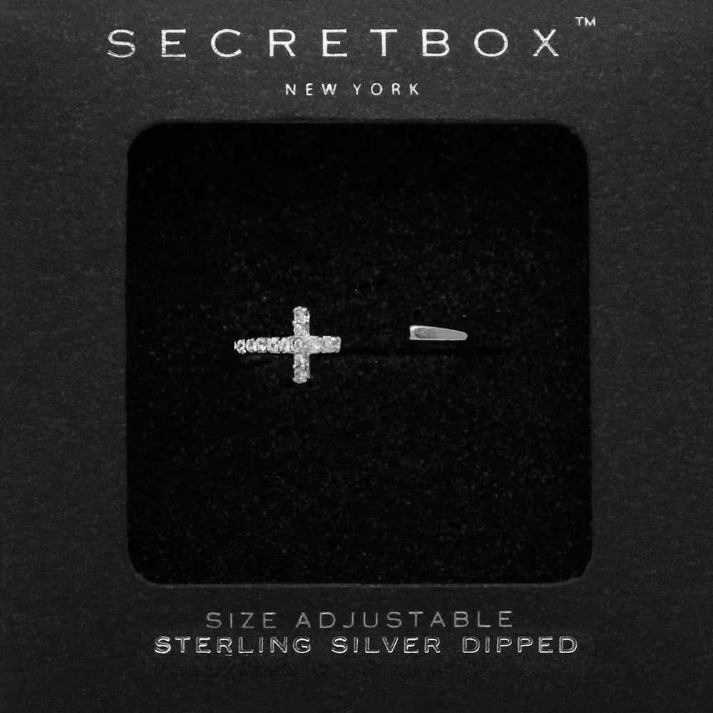 SECRET BOX Sterling silver Dipped CZ Cross Ring