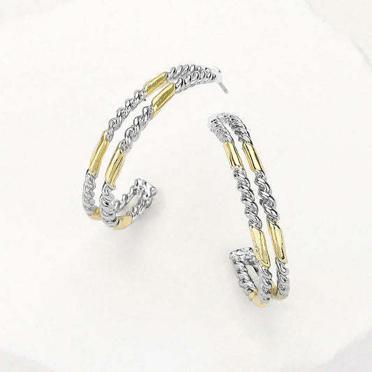 14K Gold Plated Two Tone Double Braided Hoop Earrings