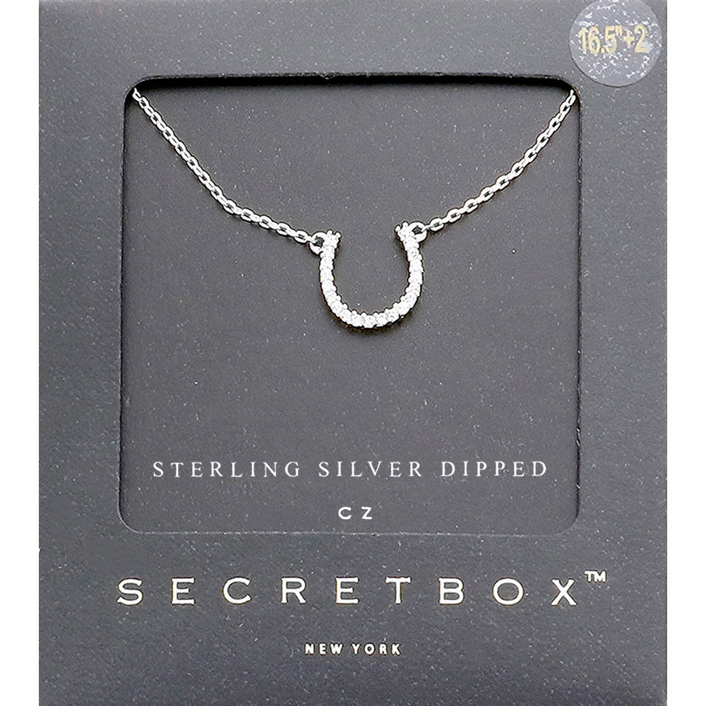 Secret Box   Sterling Silver Dipped CZ Horseshoe Pendant Necklace