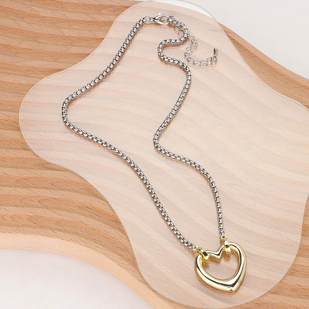 14K Gold Plated Two Tone Open Heart Pendant Necklace