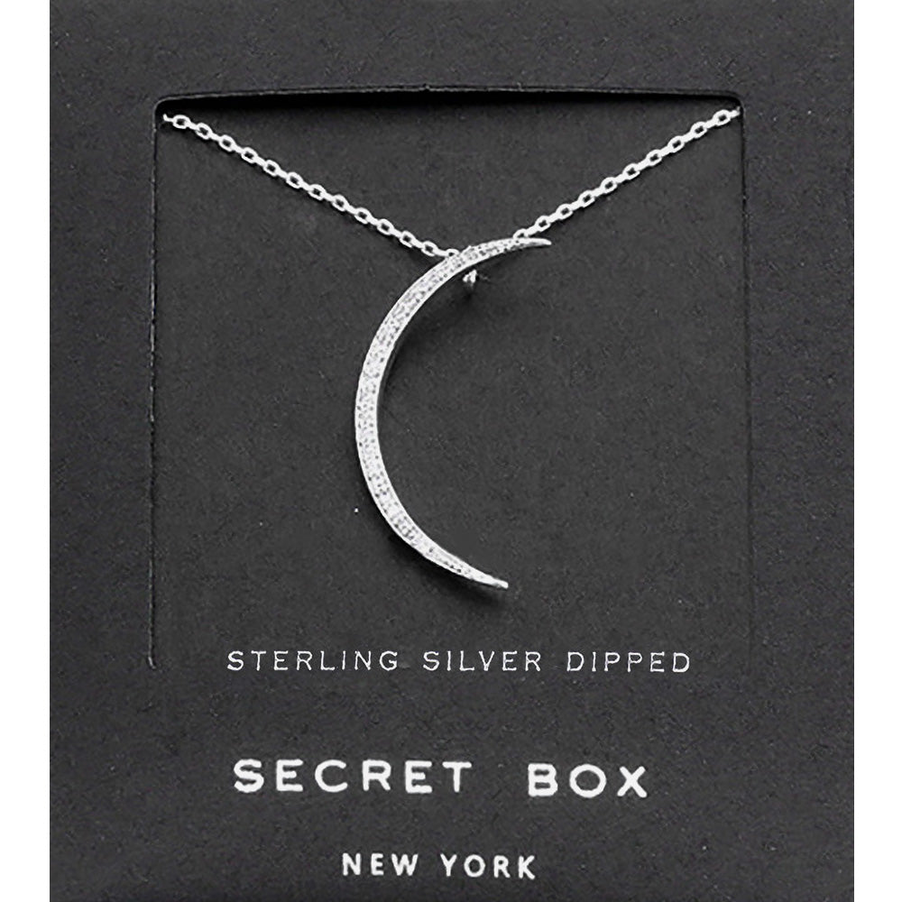 Secret Box   Sterling Silver Dipped CZ Moon Pendant Necklace