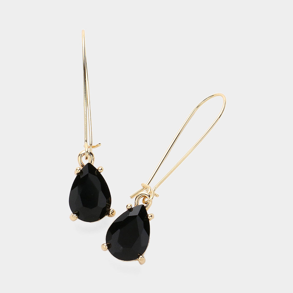 Black Teardrop Stone Cushion Dangle Earrings