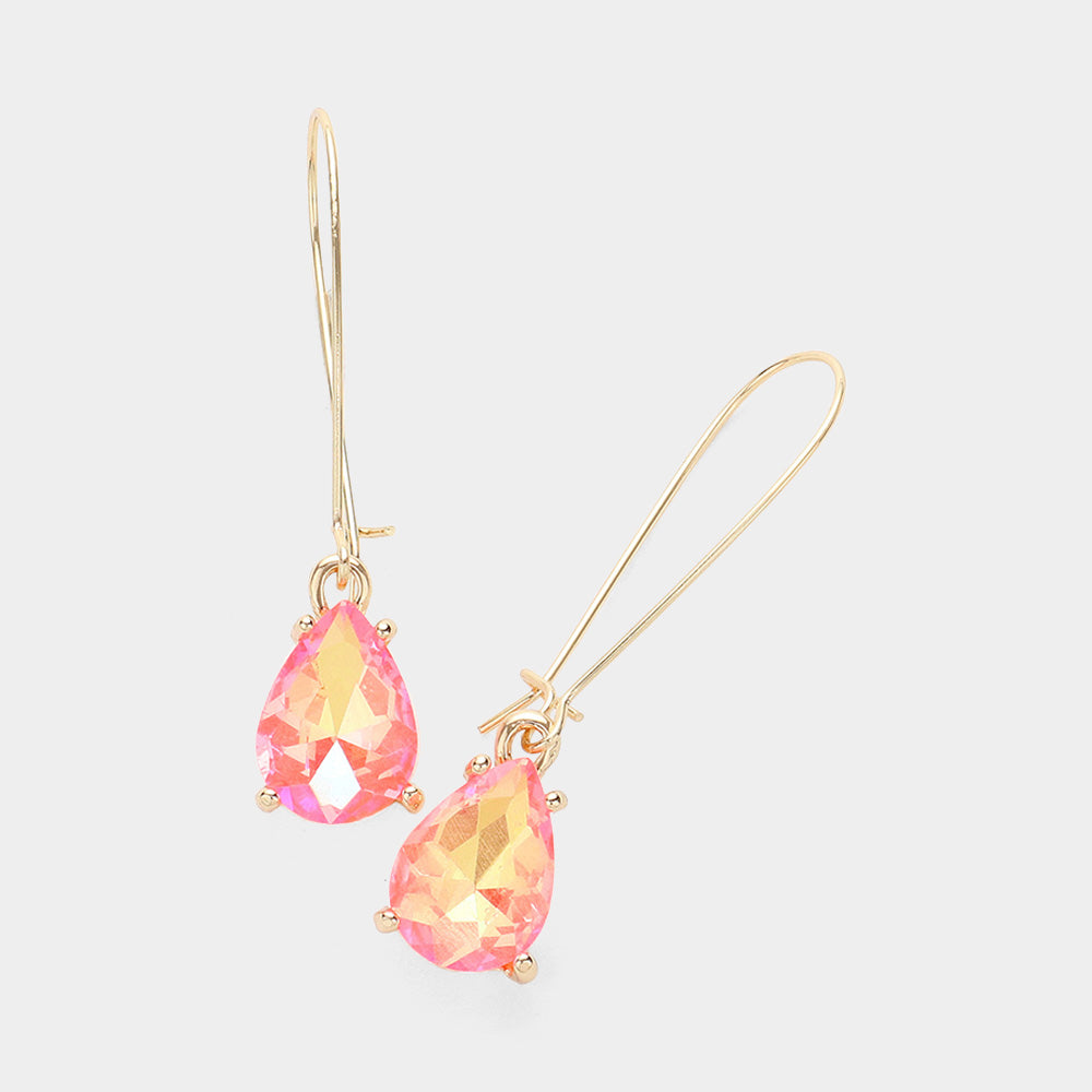 Neon Coral Teardrop Stone Cushion Dangle Earrings