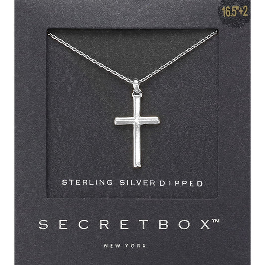 SECRET BOX   Sterling Silver Dipped Cross Pendant Necklace