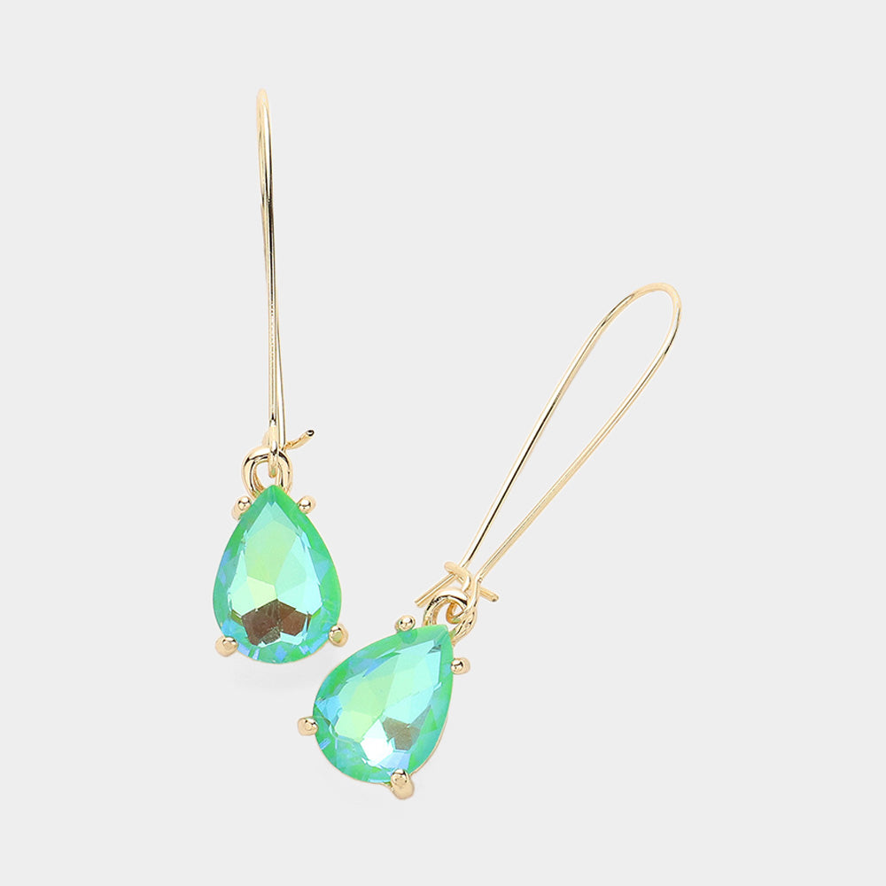 Neon Mint Teardrop Stone Cushion Dangle Earrings