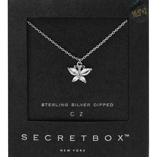 SECRET BOX   Sterling Silver Dipped CZ Butterfly Pendant Necklace