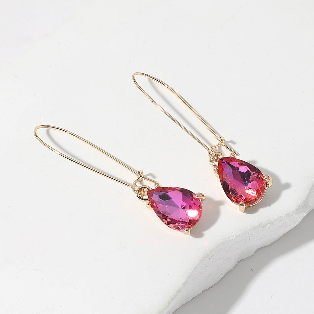 Fuchsia Teardrop Stone Cushion Dangle Earrings