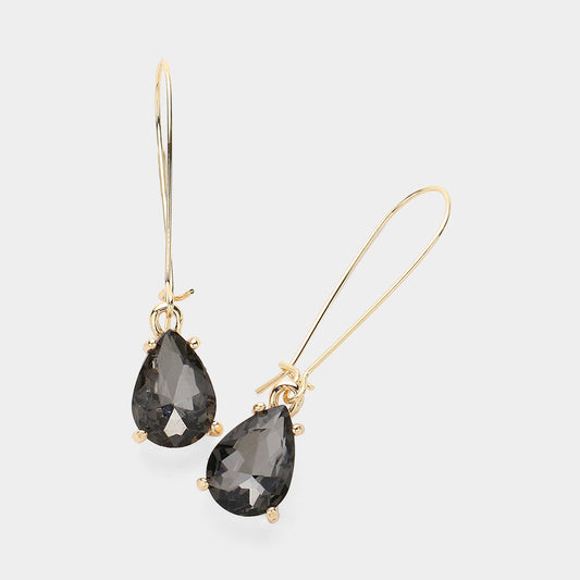 Black Diamond Teardrop Stone Cushion Dangle Earrings