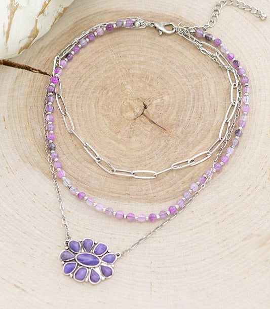 Purple Western Concho Layered Necklace