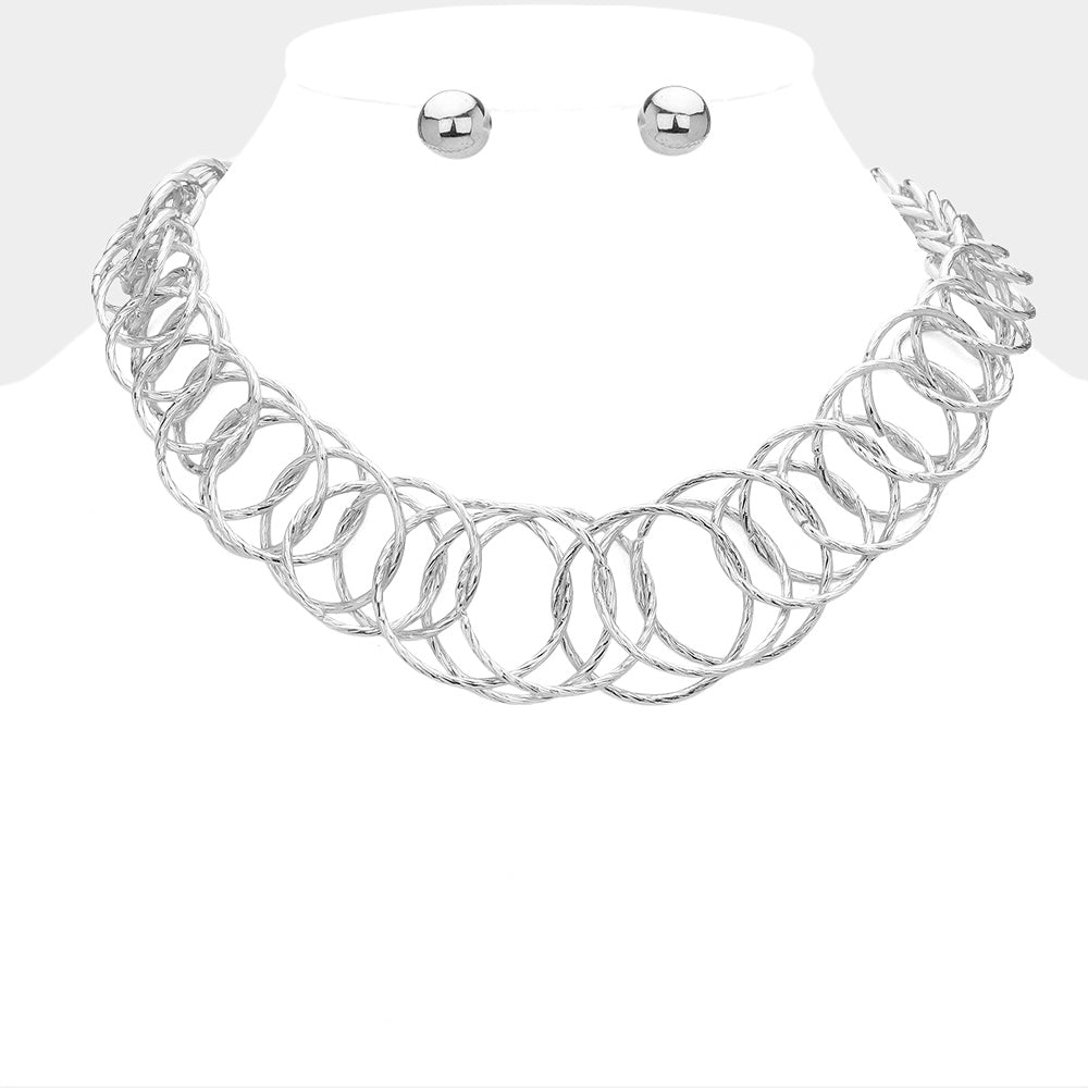 Silver Metal Interlocking Chain Necklace