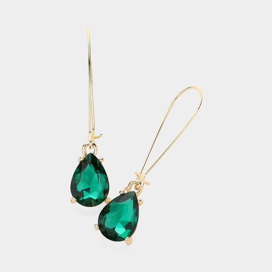 Emerald Teardrop Stone Cushion Dangle Earrings