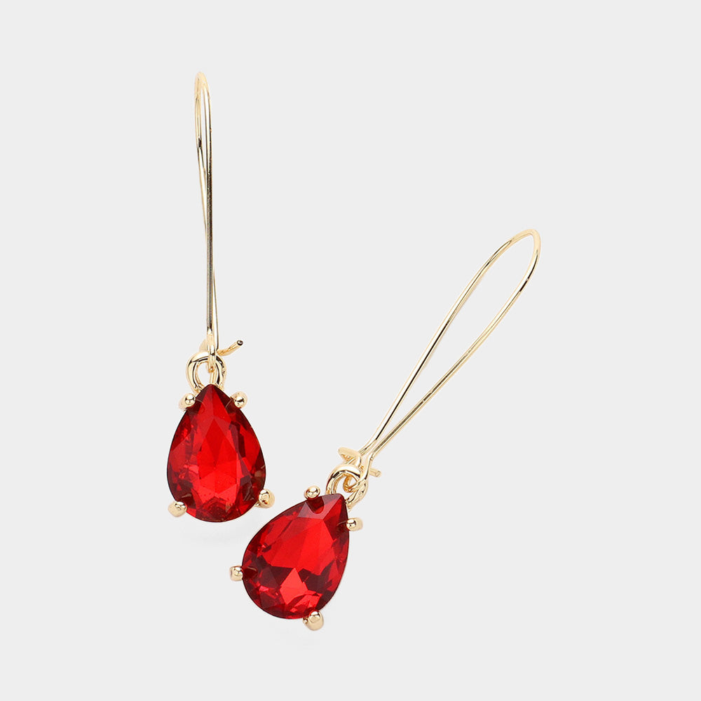 Red Teardrop Stone Cushion Dangle Earrings