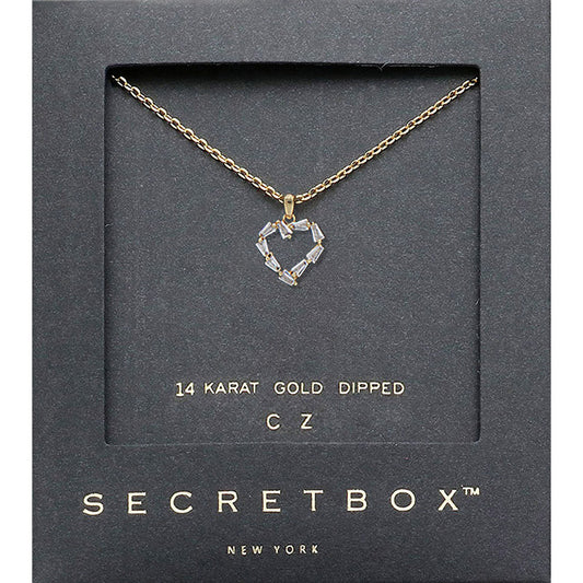 Secret Box   14K Gold Dipped CZ Heart Pendant Necklace