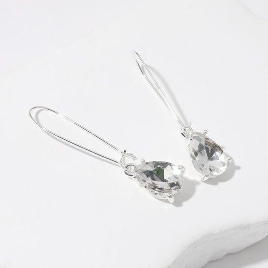 Clear Silver Teardrop Stone Cushion Dangle Earrings