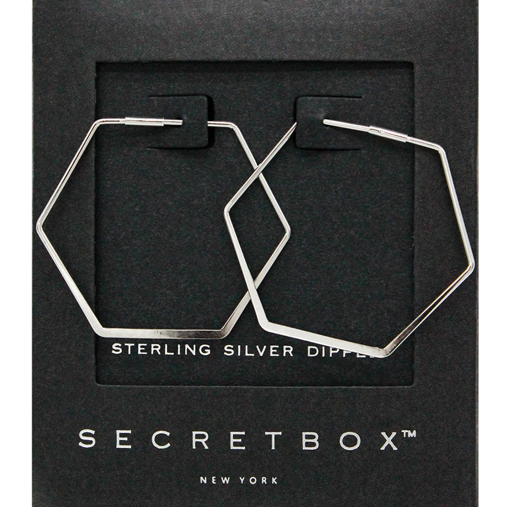 SECRET BOX   Sterling Silver Dipped Hexagon Hoop Earrings