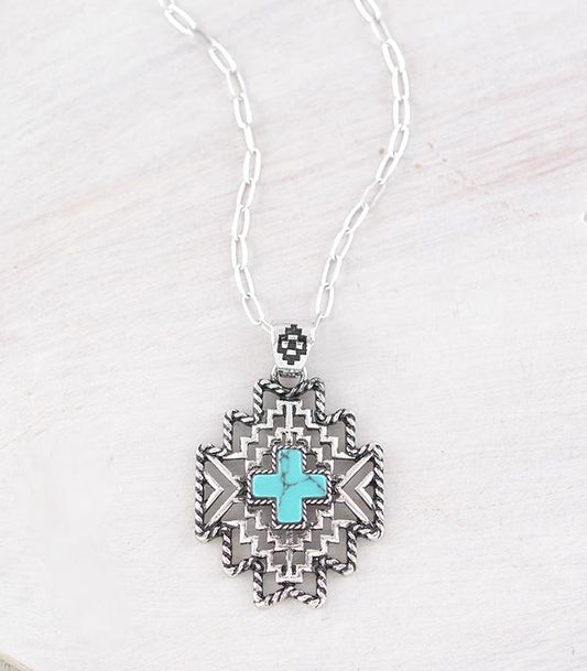 Western Aztec Cross Necklace