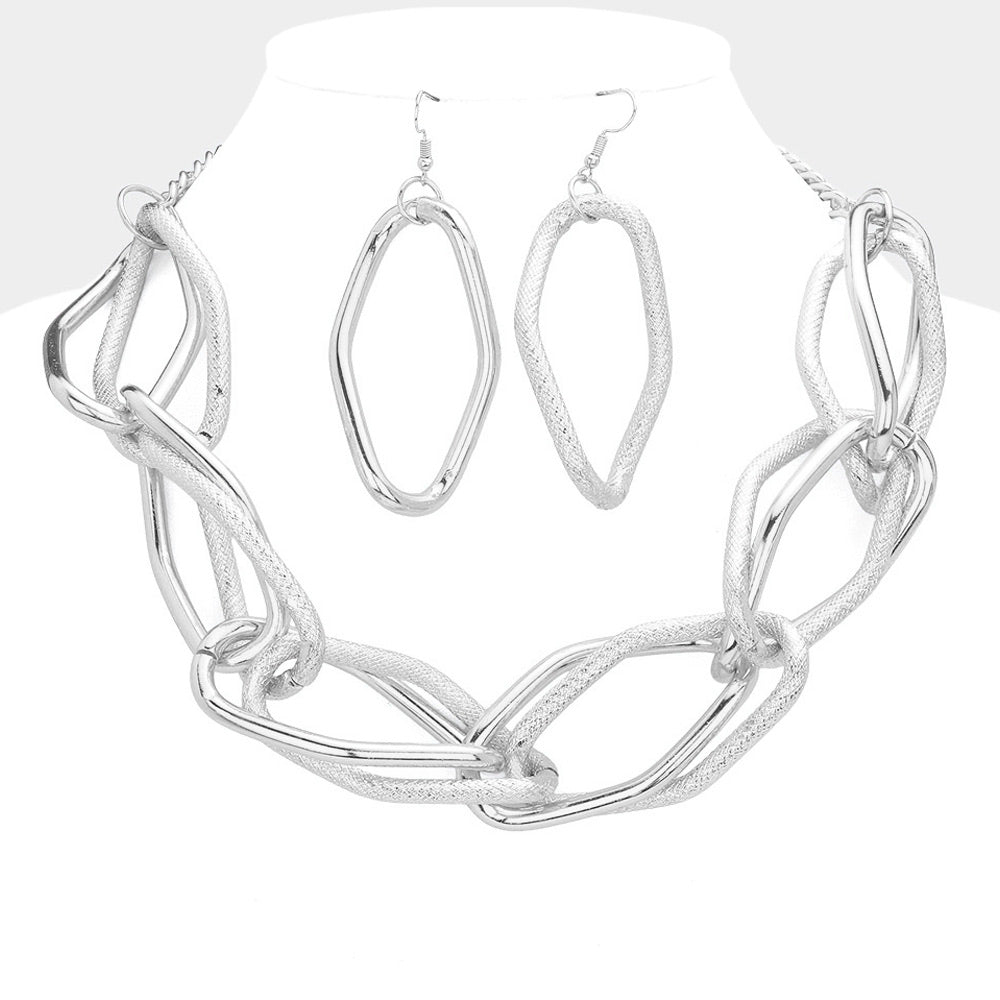 Silver Wavy Open Metal Link Necklace