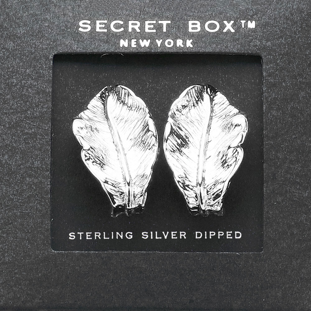 SECRET BOX   Sterling Silver Dipped Textured Leaf Earrings