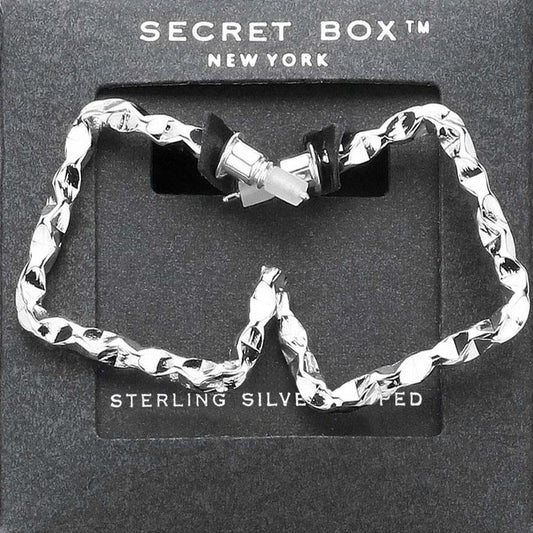 SECRET BOX   Sterling Silver Dipped Textured Square Hoop Earrings