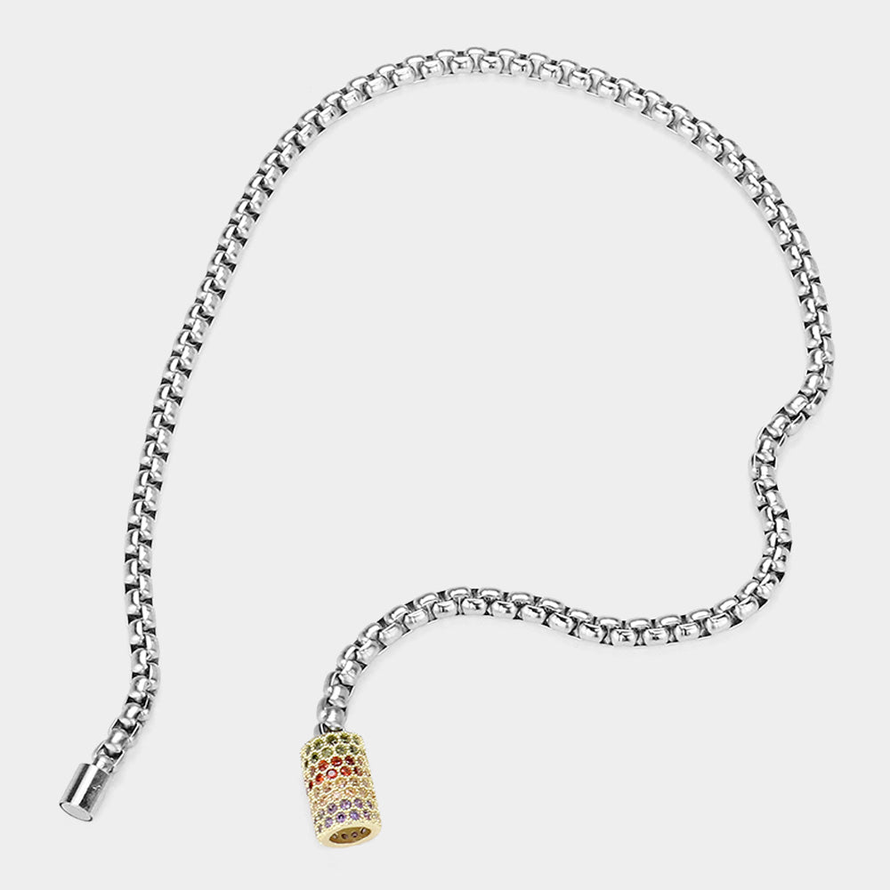 14K Gold Plated CZ Stone Paved Cylinder Pointed Magnetic Necklace