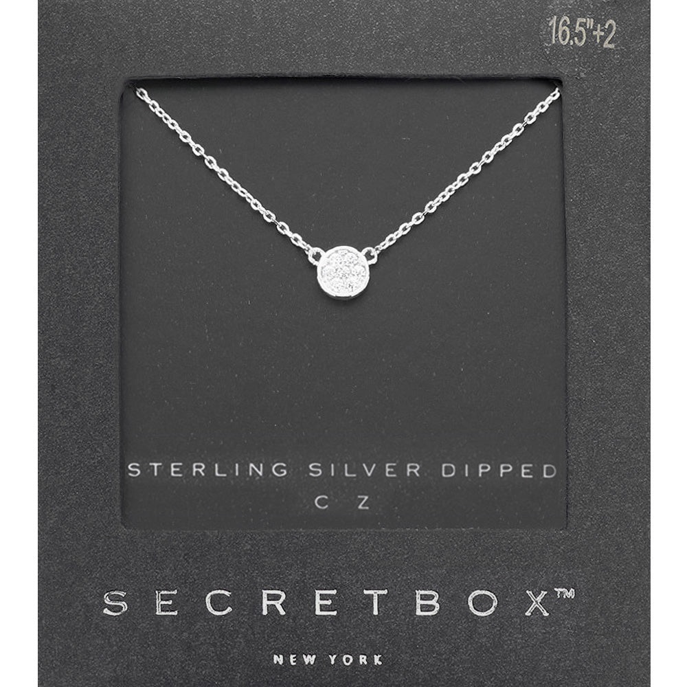 SECRET BOX   Sterling Silver CZ Pave Mini Pendant Necklace